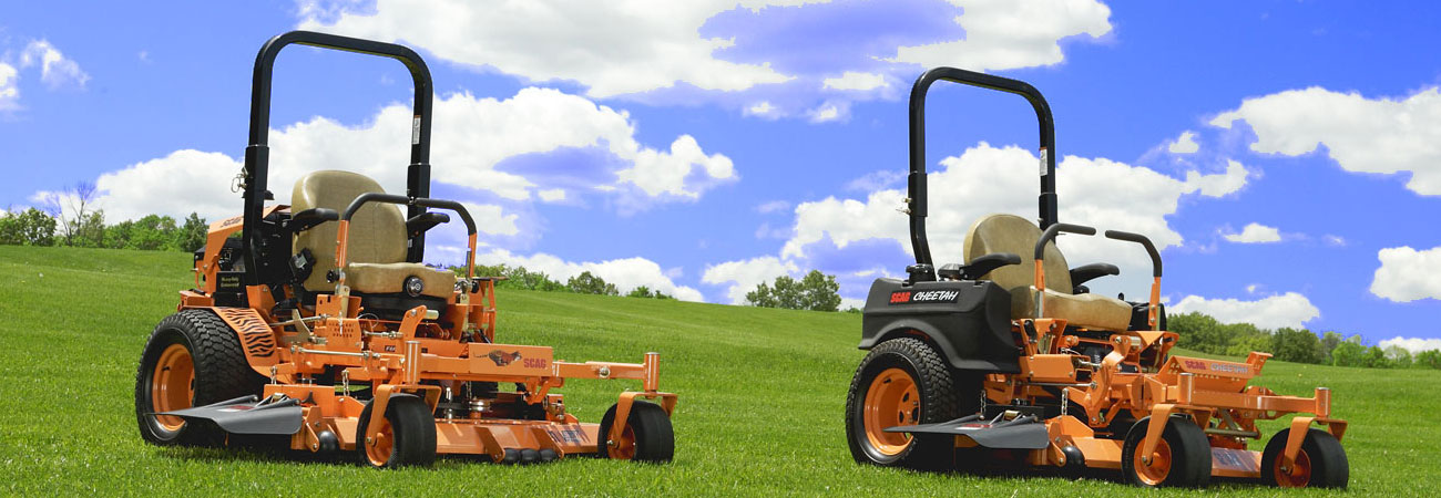 View of stationary Scag Mowers